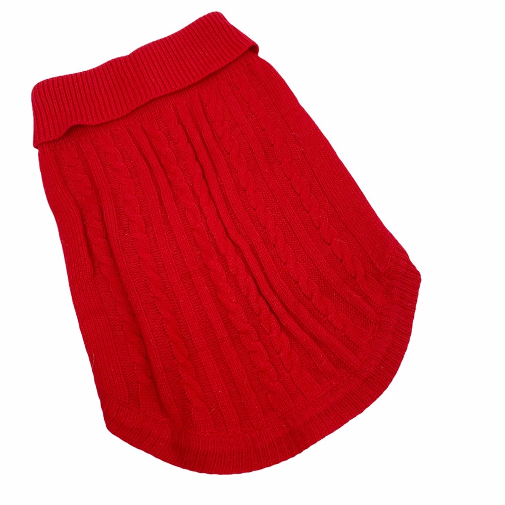 Dog Red Turtleneck Cable Knit Sweater 20 lb Puppy - Picture 2 of 4